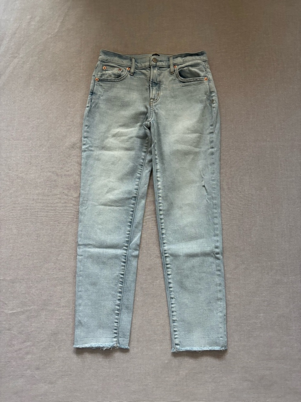 Gap girlfriend fit frayed jeans.